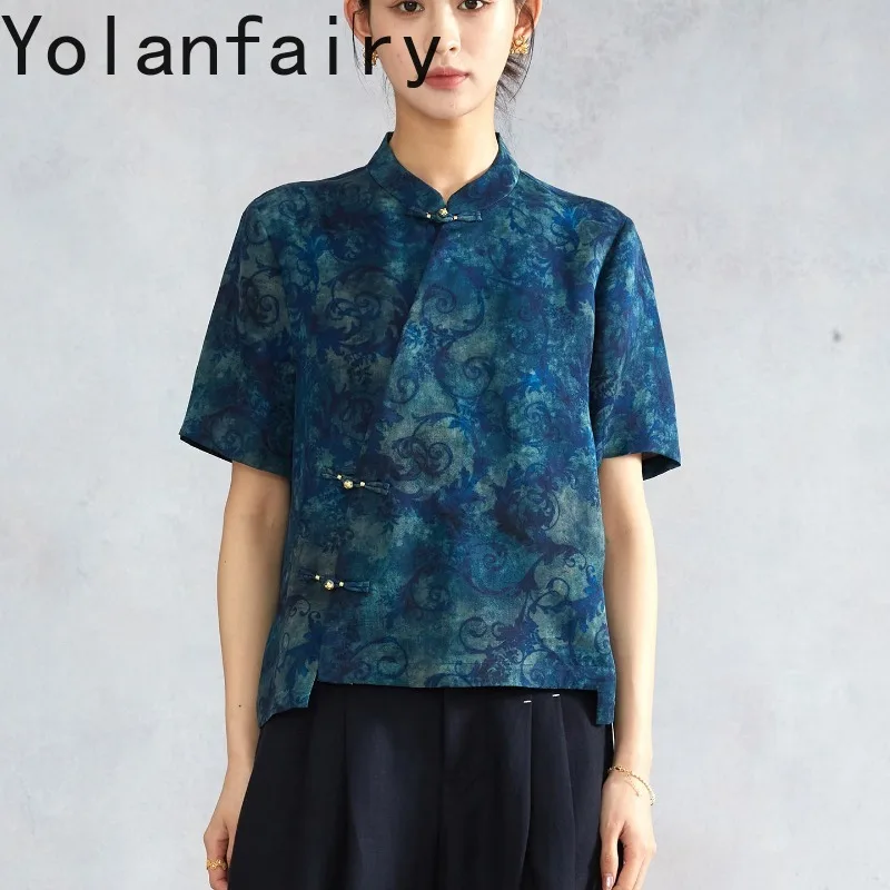 YOLANFAIRY Elegant Chinese Style Blouse 100% Mulberry Shirts for Women Red Gambiered Silk Shirt Short Sleeve Top Frog Buttons - AliExpress Shirts & Blouses