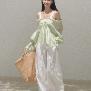 OAKMOO Grass And Lemon Tie Drape Top Tank Casual Shirt Two-Piece Set Women's Loose Fit Long Sleeve Breathable Summer Outfit - AliExpress Shirts & Blouses