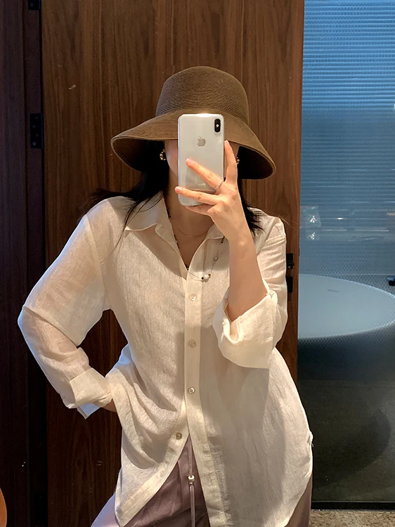 Summer Style Acetate Blend Lightweight Shirt with Detachable Waist Cord Women's Casual Loose Fit Neck Long Sleeve Shirt - AliExpress Shirts & Blouses