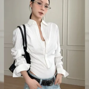 Rixo  Women's Long Sleeve Stripe Design One-Piece Shirt Elegant High-End Feeling Fake Two-Piece Spring Summer Casual - AliExpress Shirts & Blouses