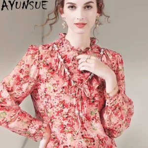 AYUNSUE 100% Mulberry Real Silk Blouse Elegant Blouses for Women Summer Clothes Long Sleeve Womens Tops New Style Топ Женский - AliExpress Shirts & Blouses