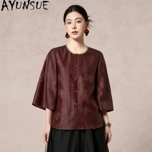 AYUNSUE 100% Real Mulberry Silk Blouses for Women Chinese-style Jacquard Women Tops Autumn Clothes for Woman 2026 New Tops Mujer - AliExpress Shirts & Blouses