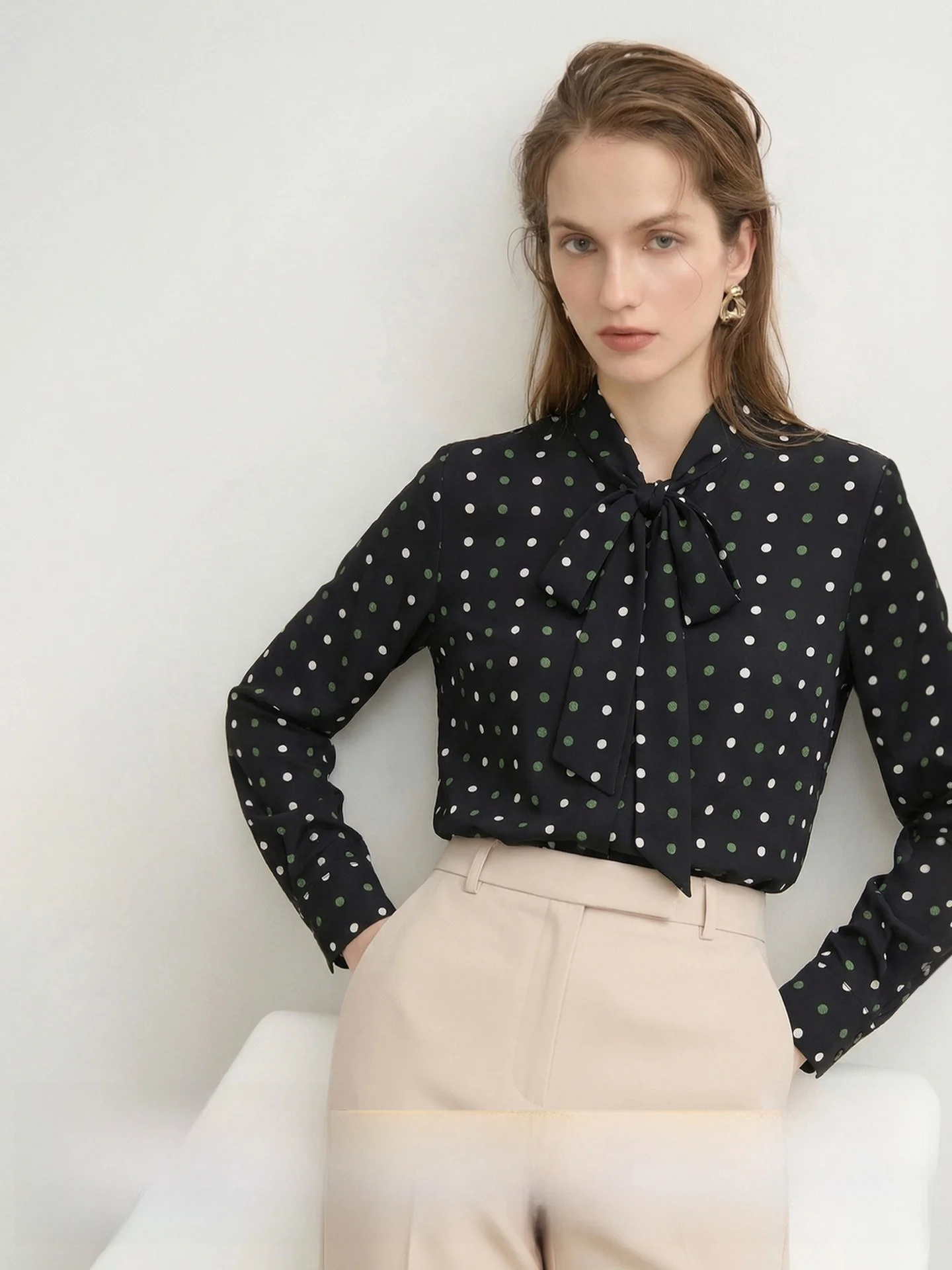 CVANEA Green Polka Dot Silk Long Sleeve Shirt Versatile Women's Fashion Spring Collection Breathable Comfortable Straight Cut - AliExpress Shirts & Blouses