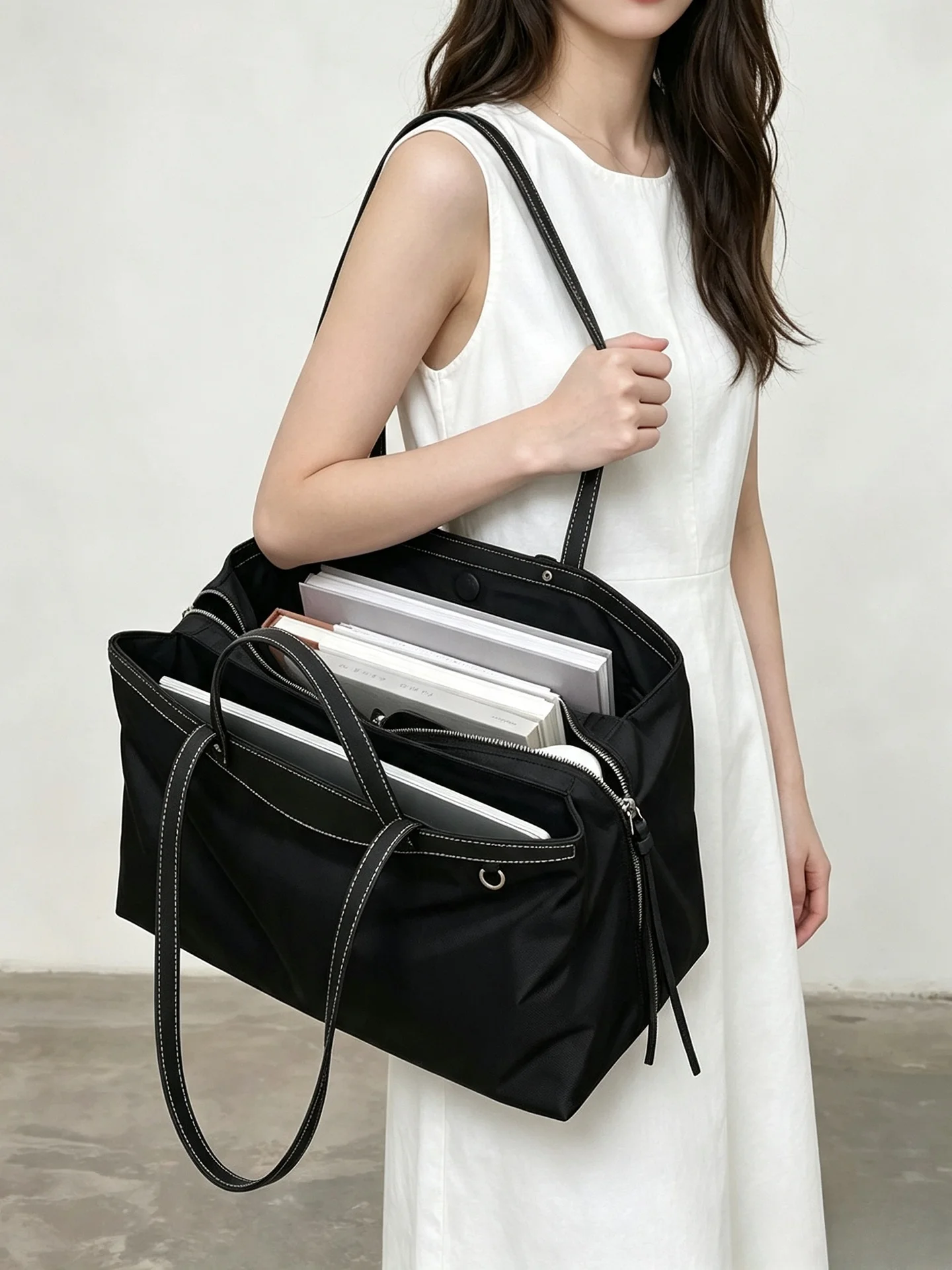 Black Large Capacity Tote Bag Women's Handheld Commuter Bag Luxury Minimalist Single Shoulder Bag Korean Style Soft Handle - AliExpress Women's Handbags