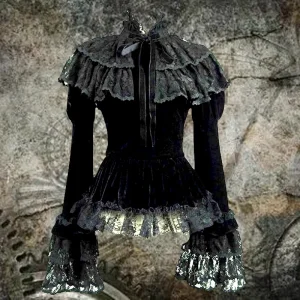 2026 Gothic Punk Retro style Slim Elegant Black  Golden Velvet lace Woman  Top Long sleeved Palace shirt  Women's clothing - AliExpress Shirts & Blouses