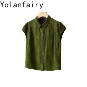 YOLANFAIRY 100% Real Mulberry Silk Shirts Women Elegant Blouse Green Tortoise Gambiered Silk Blouses Jacquard Short Sleeve Top - AliExpress Shirts & Blouses