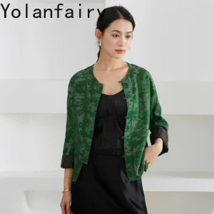 YOLANFAIRY 40 Momme 30% Mulberry Silk Shirts and Blouses Jacquard Gambiered Silk Reversible Jacket for Women Elegant Top 2026 - AliExpress Shirts & Blouses