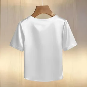 Loose Fit Tops Women’s Satin Round Neck T-shirt with Hand-sewn Imitation Pearls Short Sleeve Top Loose Fit Summer Tee Shirt - AliExpress Shirts & Blouses