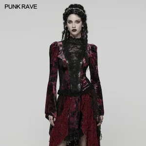 PUNK RAVE Women's Gothic Gorgeous Tie-dyed Velvet Lace Shirt Reveals Sexiness Collar Pleated Exquisite Blouse Tops 3 Colors - AliExpress Shirts & Blouses