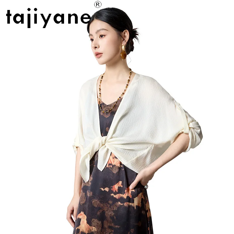 TAJIYANE 100% Mulberry Silk Cardigan Women Bubble Crinkled Blouse Eleganrt White Shirts Spring Summer Woman Clothes 2026 рубашка - AliExpress Shirts & Blouses