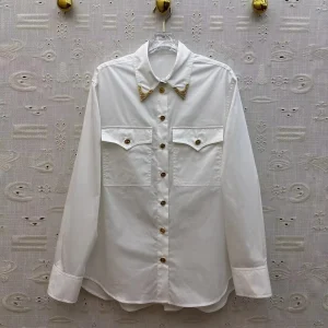 Novelty Fashion Gold Metal Decoration Lapel Long Sleeve Single Breasted Shirt Women Solid Color Pockets Chic High Street Blouse - AliExpress Shirts & Blouses