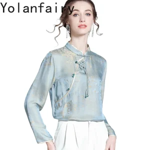 YOLANFAIRY 70% Mulberry Silk 30% Viscose Shirts for Woman Autumn 2025 Elegant Cheongsam Blouses and Tops Vintage Women Shirt - AliExpress Shirts & Blouses