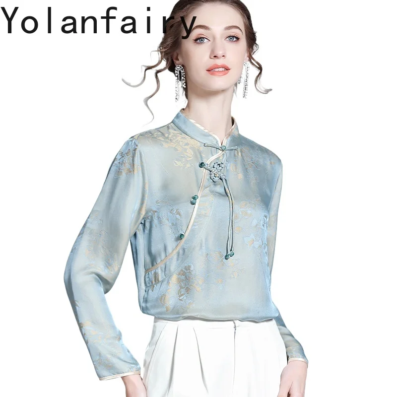YOLANFAIRY 70% Mulberry Silk 30% Viscose Shirts for Woman Autumn 2025 Elegant Cheongsam Blouses and Tops Vintage Women Shirt - AliExpress Shirts & Blouses