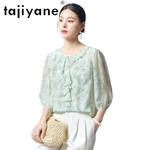 TAJIYANE 100% Mulberry Silk Shirts for Woman O-Neck Ruffled Blouse New Summer Ladies Tops 2026 Women Clothing рубашка женская - AliExpress Shirts & Blouses