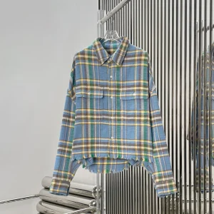 High Quality Vintage Blue Plaid Shirt with Frayed Hem Loose Fit Slimming Casual Style Pure Cotton Long Sleeve Women's Top - AliExpress Shirts & Blouses