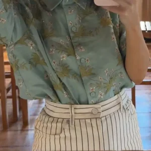 Heavy Embroidery Women Green Linen Shirt Color Patchwork Turn-down Collar Short Sleeve Single Breasted Loose Casual Blouse Top - AliExpress Shirts & Blouses