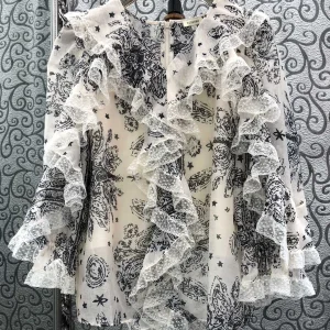 Milan Small Town Special Offer Long Sleeve Lace South Oil Version V-neck Star Print Pullover Top Women's Fashion Summer 2026 - AliExpress Shirts & Blouses