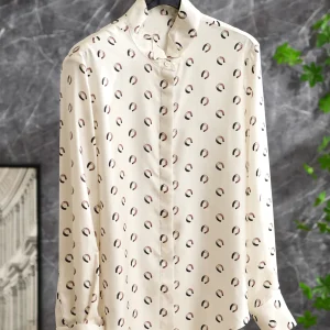 Elegant Long Sleeve Silk Shirt with Double C Print Bow Tie Sash Floral Design Straight Cut Button up Women's Premium Fashion - AliExpress Shirts & Blouses