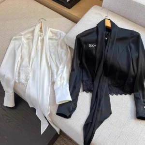 Elegant Long Sleeve Acetate Satin Shirt with Embroidered Lace High Quality Professional Top Women's Fashion Business Shirt - AliExpress Shirts & Blouses