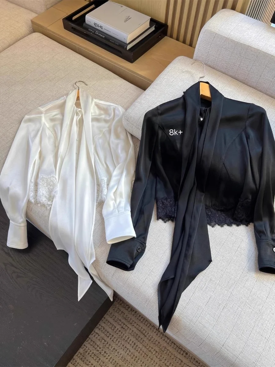 Elegant Long Sleeve Acetate Satin Shirt with Embroidered Lace High Quality Professional Top Women's Fashion Business Shirt - AliExpress Shirts & Blouses