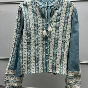 French Style Heavy Embroidery Lace Splicing Long Sleeve V-Neck Stand Collar Floral Tassel Belted Women's Shirt Breathable Cot... - AliExpress Shirts & Blouses