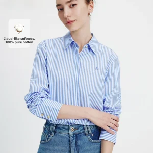 Navigare Women's Long Sleeve Cotton Shirt Striped Blue Pure Cotton Commute Style Small Sail Boat Design Autumn New Arrival - AliExpress Shirts & Blouses