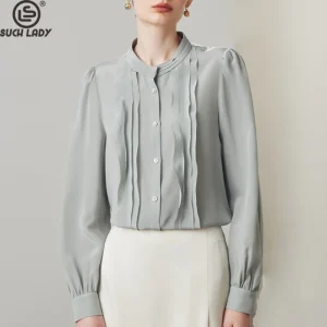 100% Natural Silk Women's Shirt O Neck Long Sleeves Ruffles Elegant Fashion Blouse Tops - AliExpress Shirts & Blouses