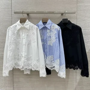 Women 3D Flower exquisite Embroidery Cotton Shirt tops Turn-down Collar Single Breasted fahsion Elegant Blouse ﻿ - AliExpress Shirts & Blouses