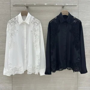 Flower Lace Applique Women Silk Shirt Long Sleeve Single Breasted Turn-down Collar Fashion Ladies Blouse Tops - AliExpress Shirts & Blouses