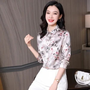 2026 Spring New Women's Heavy Mulberry Silk Shirt Elegant Floral Print Blouse Satin Soft Stretchy Long Sleeve Top - AliExpress Shirts & Blouses