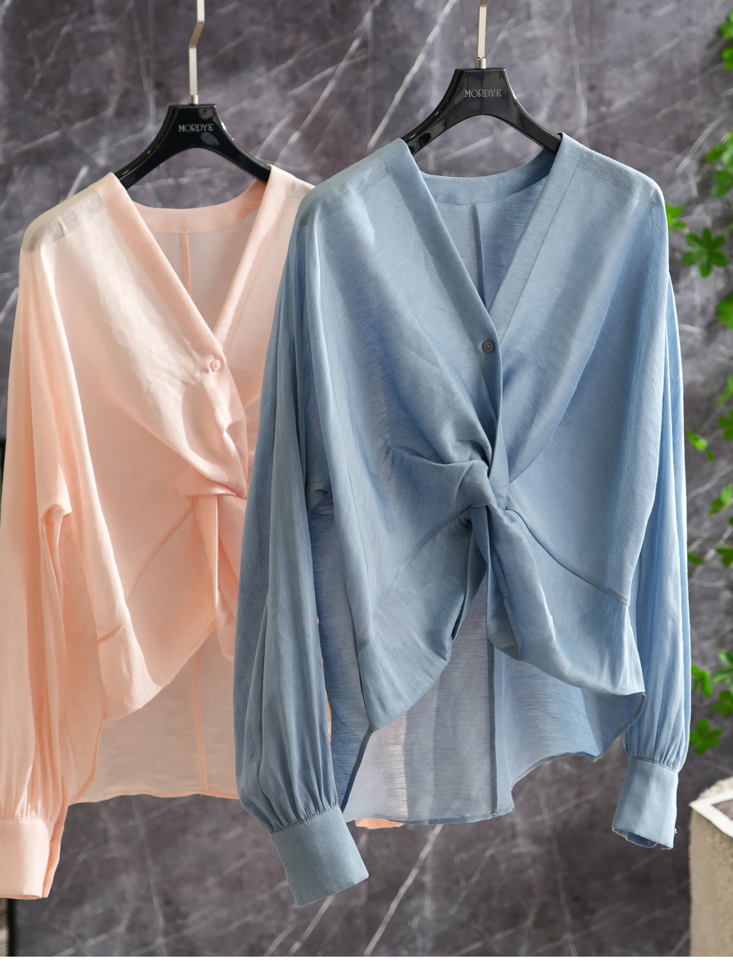 Elegant Silk V-neck Long Sleeve Sun Protection Shirt Women's Top Draping Loose Fit Button Detail Asymmetrical Hem - AliExpress Shirts & Blouses