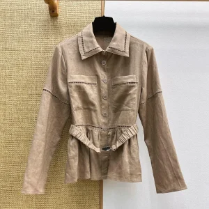 2026 Women Long Sleeve Peplum Shirt Heart Buckle Waist Belt Hollow Stitch Pocket Button Casual Top lyt26715114 - AliExpress Shirts & Blouses
