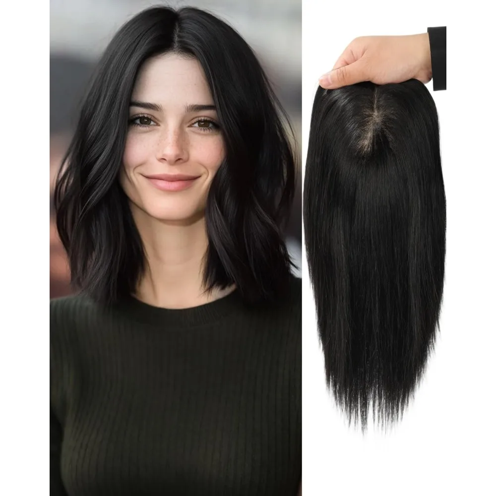 Women's Real Human Hair Toppers, Large Base, No Bangs, 130% Density, Natural Black - AliExpress New Headwear