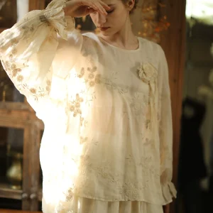 Spring Summer Women  Heavy Embroidery Yuan Song Loose Cotton Linen Forest Girl Top Blouse/Shirts - AliExpress Shirts & Blouses