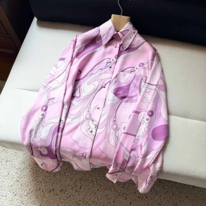 2026 Custom Pink Purple Abstract Print Satin Shirt Women Collar Long Sleeve Pocket Loose Blouse Custom Logo Elegant Summer Top - AliExpress Shirts & Blouses