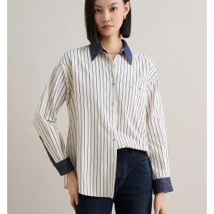 ChangDX Elite Women's Shirt Elegant  Narrow Stripes Blue Tone Long Velvet Cotton Commute Style Button down Loose Fit - AliExpress Shirts & Blouses