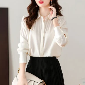 Heavyweight Mulberry Silk Shirt for Women Elegant White Long Sleeve Business Tops Slightly Stretchy Versatile Blouse - AliExpress Shirts & Blouses
