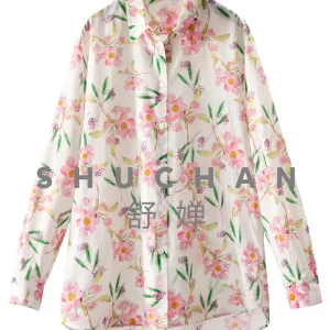 Spring Garden, French G custom-woven silk cotton print loose arc pendulum long-sleeved shirt women's 09W2 - AliExpress Shirts & Blouses