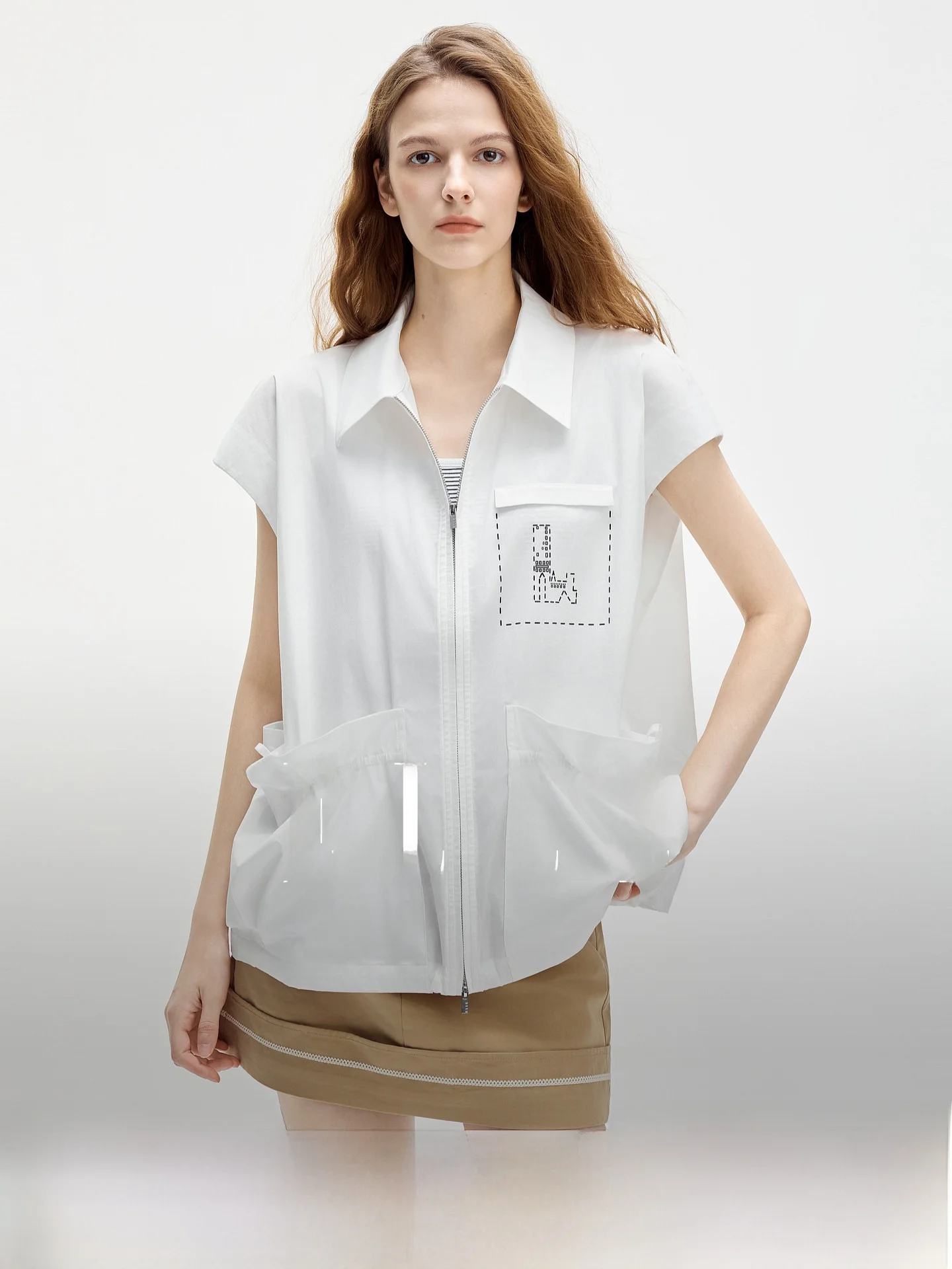 Elle White Drawstring Sleeveless Shirt Women's Fashionable Unique Summer New Arrival Loose Fit Commute Style Zipper Closure - AliExpress Shirts & Blouses
