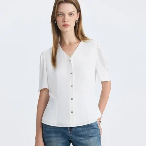 PRICH Women's V-neck Short Sleeve Shirt Summer Draping Slimming Top Simple Style Polyester Fiber Casual Businesswear - AliExpress Shirts & Blouses