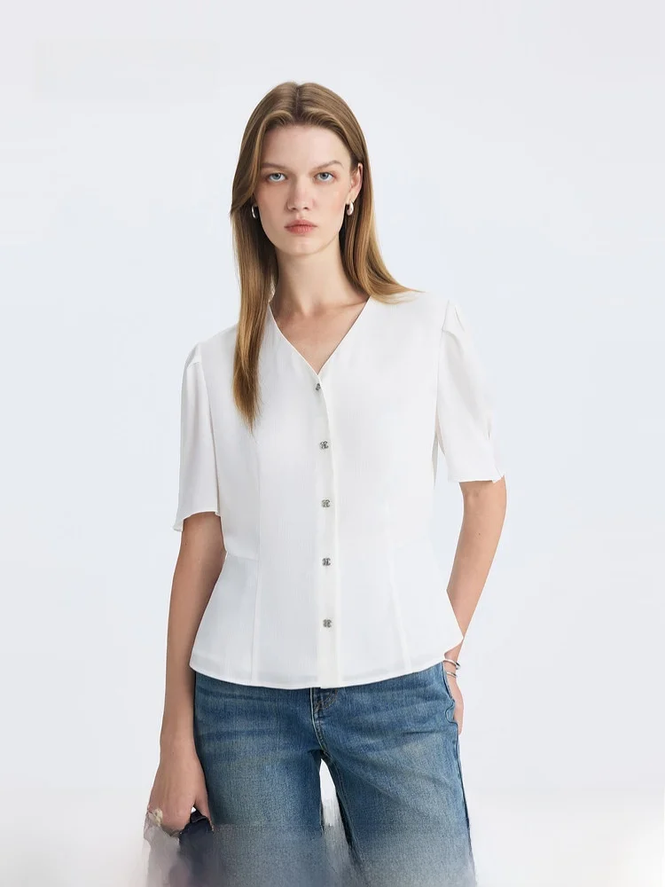 PRICH Women's V-neck Short Sleeve Shirt Summer Draping Slimming Top Simple Style Polyester Fiber Casual Businesswear - AliExpress Shirts & Blouses