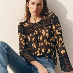 Silk Long Sleeve Printed Blouse Lace Patchwork Design Sweet Style Floral Embroidery Breathable Comfortable Women's Shirt - AliExpress Shirts & Blouses