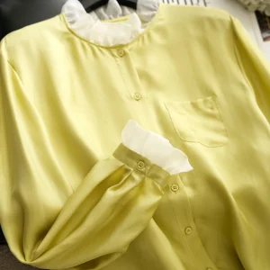 Elegant Bloom Collar Silk Shirt Vintage Court Style Long Sleeve True Silk Blouse Women's Loose Fit Breathable Summer Top - AliExpress Shirts & Blouses