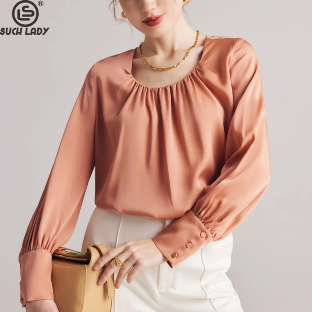 90% Silk 10% Spandex Women's Blouse O Neck Long Sleeves Ruched Elegant Fashion Quality Tops - AliExpress Shirts & Blouses