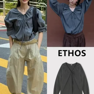 Ethos 25 Autumn New Simple Retro High-End V-Neck Drawstring Long Sleeve Shirt Top Women's Loose Fit Pure Cotton Comfortable B... - AliExpress Shirts & Blouses