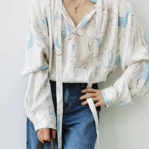 MadBlack-19MM 89.3%Silk 10.7%Spandex Elegant Shirt, Long Sleeve Print, Women French Romantic Loose Blouse, 2026 Spring T63681CC - AliExpress Shirts & Blouses