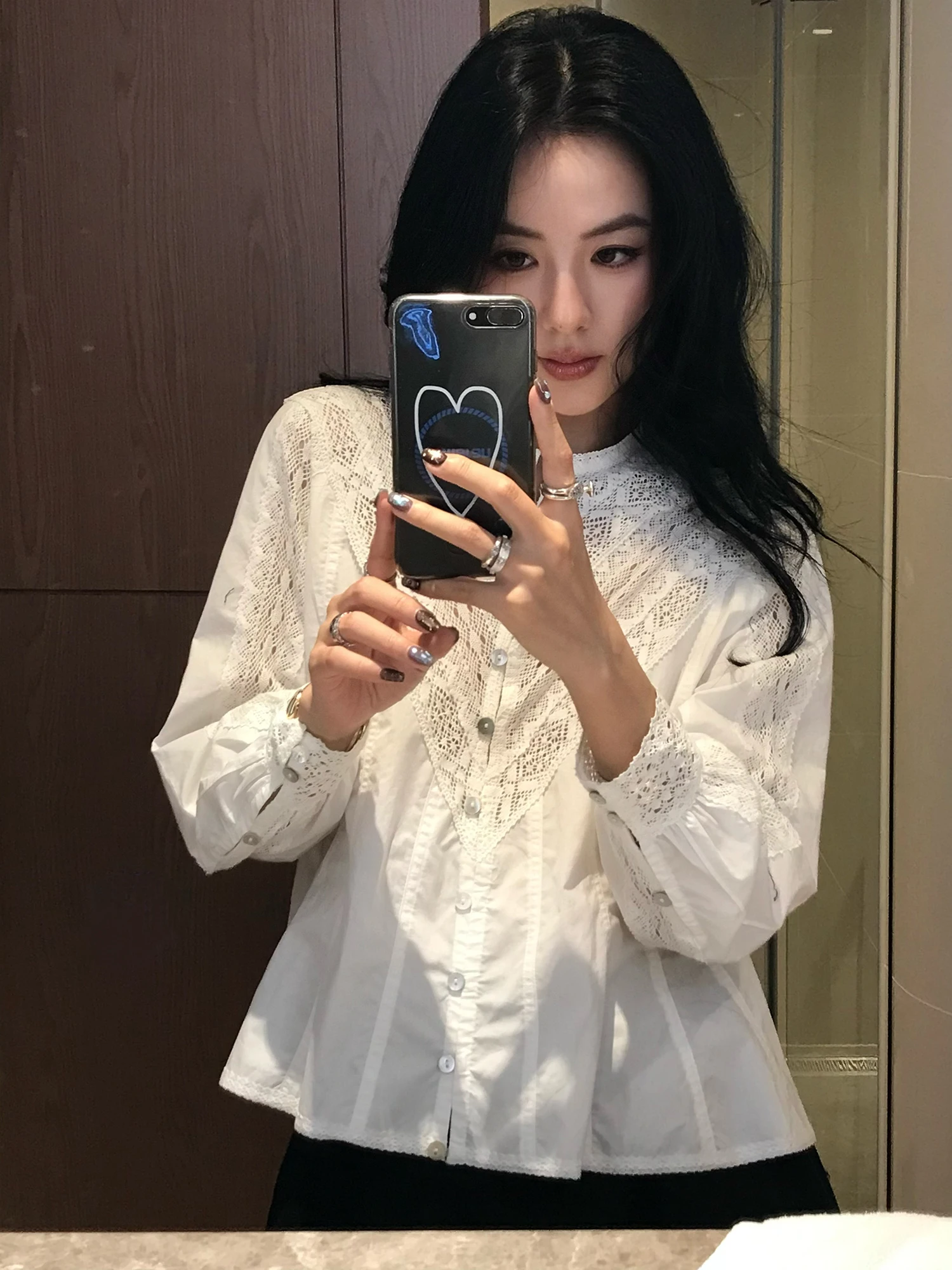 EAR RAE Vintage Lace 100% Cotton Hollow out Lace Patchwork Hem Shirt Top Women's Casual Style Gathered Waist Long Sleeve roun... - AliExpress Shirts & Blouses
