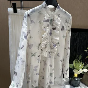 Romantic Print Loose Long Sleeve Women's Shirt Casual Style Cotton Spring Summer Vacation Feel Medium Length - AliExpress Shirts & Blouses
