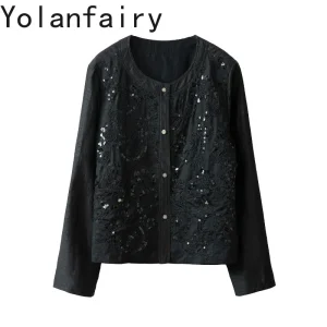 YOLANFAIRY Women Round Neck Real Silk Coat High Quality 100% Mulberry Silk Gambiered Jacket Sequins Long Sleeve Shirts Blouse - AliExpress Shirts & Blouses