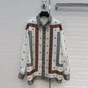High Quality 100% Silk Loose Shirt Women Lapel Long Sleeve Vintage Symmetrical Geometric Stripe Totem Print Vintage Blouse - AliExpress Shirts & Blouses
